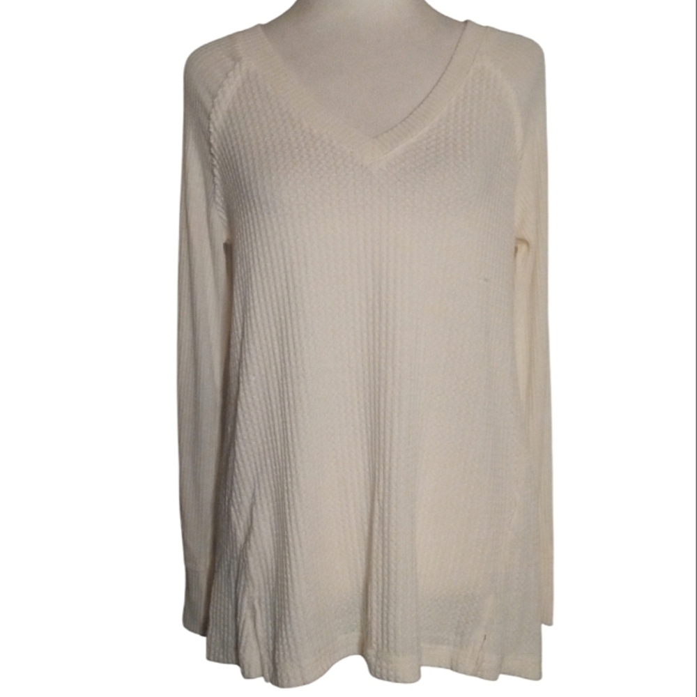 Anthropologie Maeve Pearson Cream Waffle Knit Relaxed Fit Long Sleeve Size Small